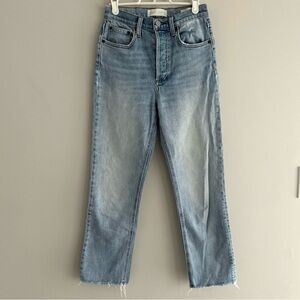 Denim Forum Arlo High Rise Straight Jeans with Raw Hem Size 26